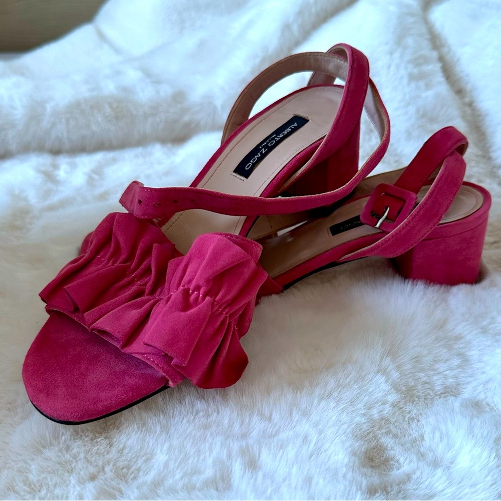Elegant Italian Pink Ruffle Heels